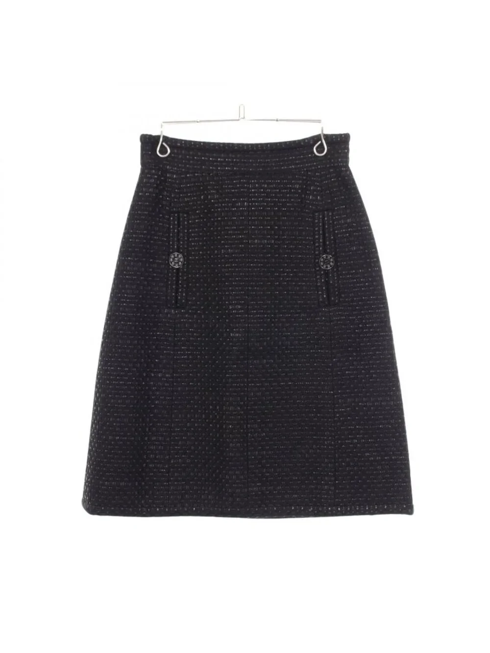 Chanel Skirt CC Logo Button Tweed Cotton